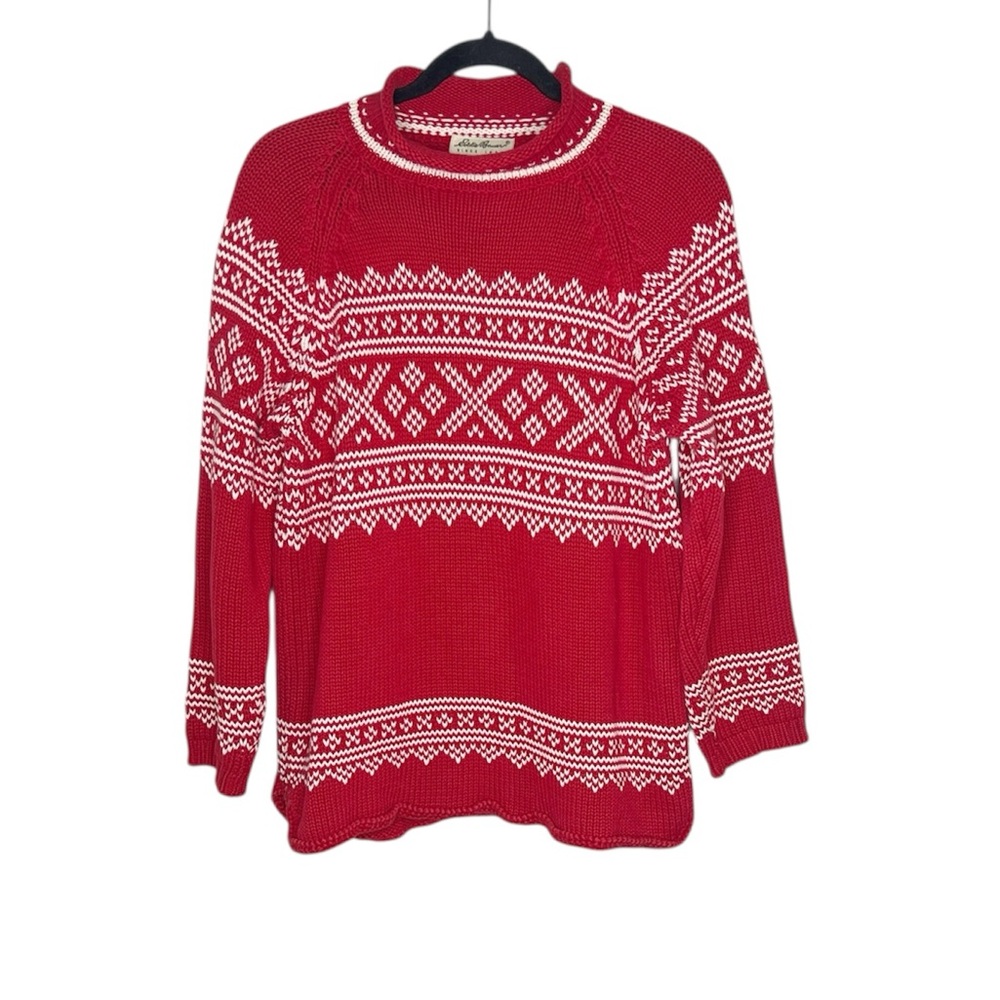Vintage Eddie Bauer 100% Cotton Nordic Red and White Sweater size Small